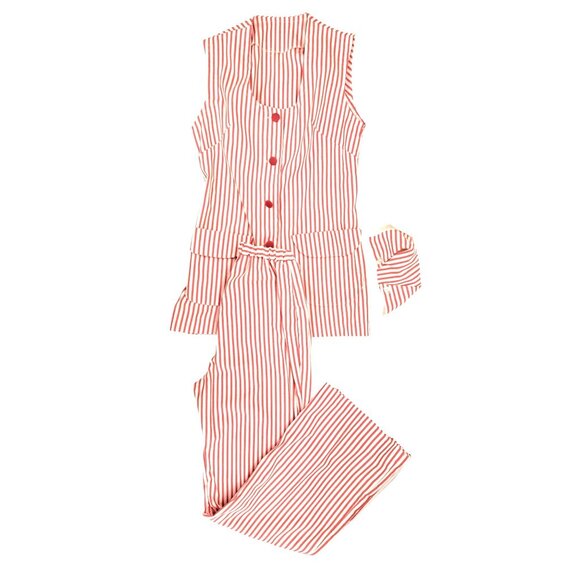 Vintage Candy Striper Uniform 1970s Red White Top Pants Hat 3 Piece Set Imperial - Picture 2 of 16